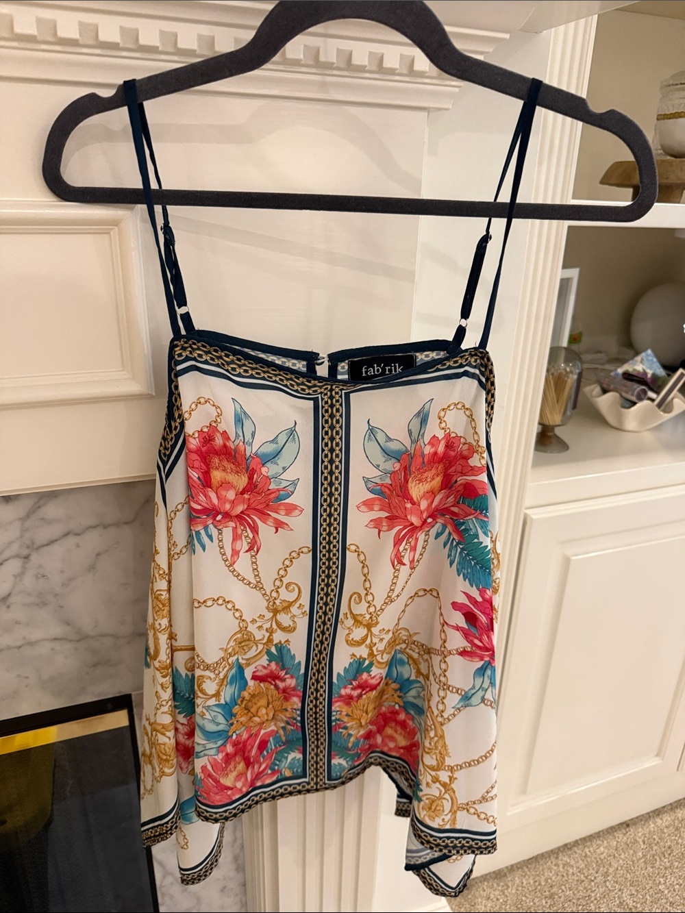 fab'rik White Floral Chain-Print Spaghetti Strap Camisole